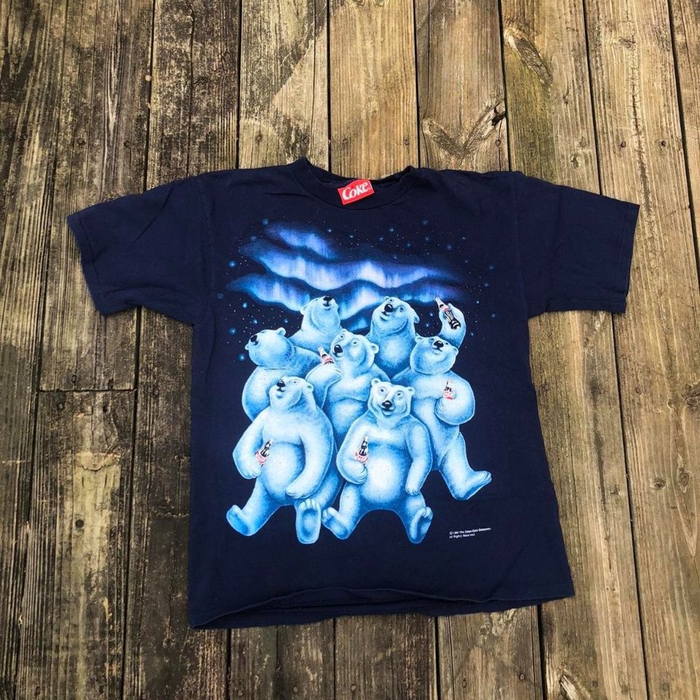 Vintage 1994 Coca Cola Polar Bears Northern Lights Navy Tee